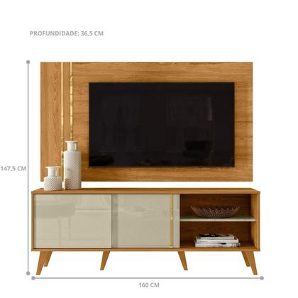 Imagem de Conjunto Édio Rack 2 portas com Painel Cumaru/Opala com Rack e Painel