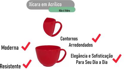 Imagem de Conjunto Elegante Com 6 Xícaras Acrílica Vermelha 170 Ml Com Pires de Madeira