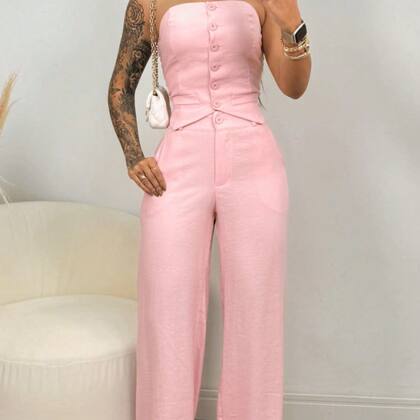Imagem de Conjunto Elegante Feminino sem alça Mais Calça Pantalona Alfaiataria Social