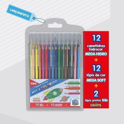 Imagem de Conjunto Escolar Tris Mega Colorido 26pcs Lápis + Canetinha