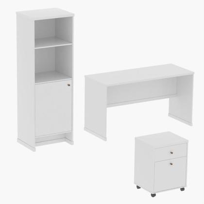 Imagem de Conjunto Escritório 3 Peças - Mesa Armário E Gaveteiro Verbe - Branco Branco