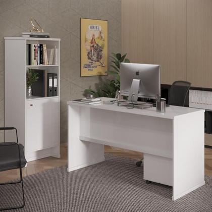 Imagem de Conjunto Escritório 3 Peças - Mesa Armário E Gaveteiro Verbe - Branco Branco