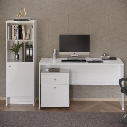 Imagem de Conjunto Escritório 3 Peças - Mesa Armário E Gaveteiro Verbe - Branco Branco