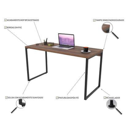 Imagem de Conjunto Escritório Estilo Industrial Mesa 135cm e Estante 60cm 3 Prateleiras Prisma C08 Nogal - Mpozenato