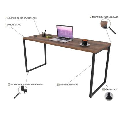 Imagem de Conjunto Escritório Estilo Industrial Mesa 150cm e Estante 60cm 3 Prateleiras Prisma Nogal - Mpozenato