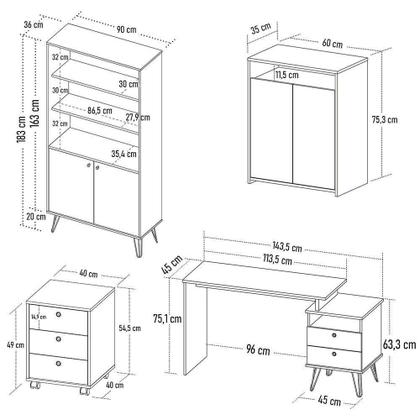 Imagem de Conjunto Escritório Home Office 4 Peças Lux Industrial A06 Freijó-preto - Mpozenato