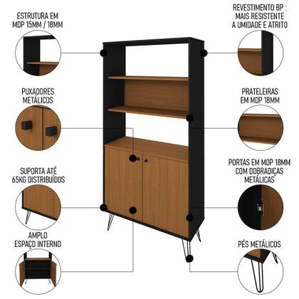 Imagem de Conjunto Escritório Home Office 4 Peças Lux Industrial A06 Freijó-preto - Mpozenato