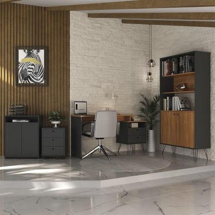 Imagem de Conjunto Escritório Home Office 4 Peças Lux Industrial A06 Freijó-preto - Mpozenato