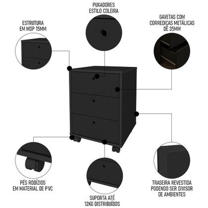 Imagem de Conjunto Escritório Home Office 4 Peças Lux Industrial A06 Freijó-preto - Mpozenato