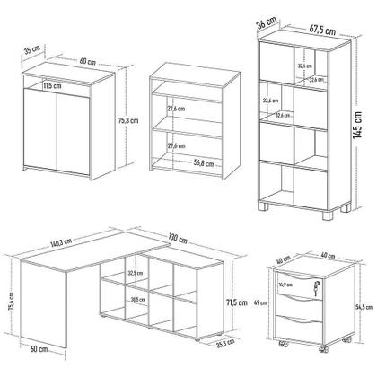 Imagem de Conjunto Escritório Home Office 4 Peças Side A06 Ipê-preto - Mpozenato