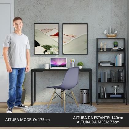 Imagem de Conjunto Escritório Home Office com Mesa Industrial + Estante Escada Madesa