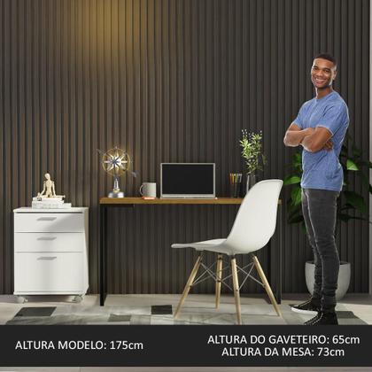 Imagem de Conjunto Escritório Home Office com Mesa Industrial + Gaveteiro Rustic/Branco Madesa
