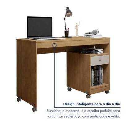 Imagem de Conjunto Escrivaninha 1 Gaveta com Rodízios Giga e Armário Multiuso 2 Portas com Chave Asteca