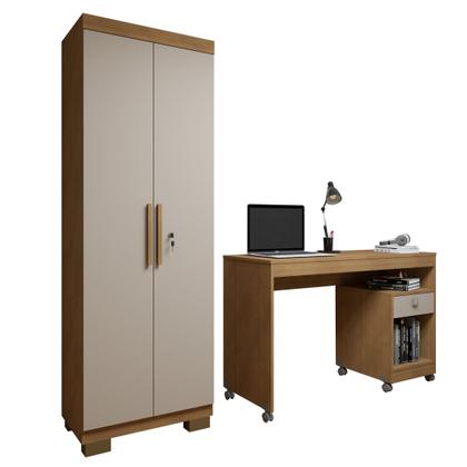Imagem de Conjunto Escrivaninha 1 Gaveta com Rodízios Giga e Armário Multiuso 2 Portas com Chave Asteca