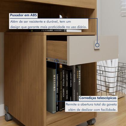 Imagem de Conjunto Escrivaninha 1 Gaveta com Rodízios Giga e Armário Multiuso 2 Portas com Chave Asteca