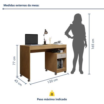 Imagem de Conjunto Escrivaninha 1 Gaveta com Rodízios Giga e Armário Multiuso 2 Portas com Chave Asteca