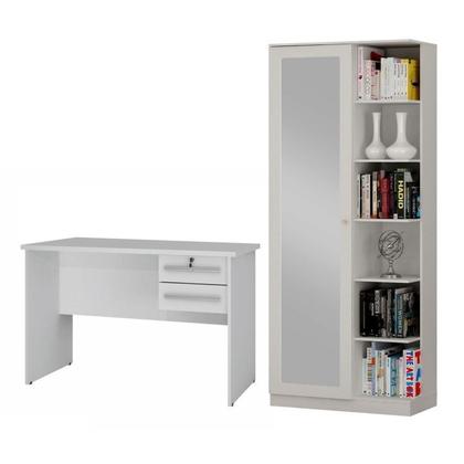 Imagem de Conjunto Escrivaninha 2 Gavetas Byte e Armário Multiuso 1 Porta com Espelho João Pessoa