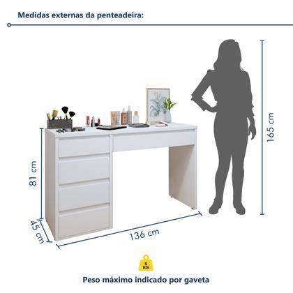 Imagem de Conjunto Escrivaninha 5 Gavetas Berlim e Espelho Retangular 180cm Flora