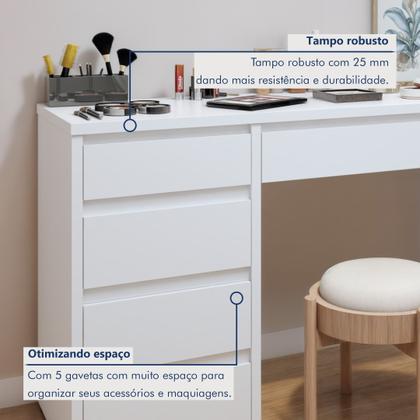Imagem de Conjunto Escrivaninha 5 Gavetas Berlim e Espelho Retangular 180cm Flora