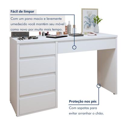 Imagem de Conjunto Escrivaninha 5 Gavetas Berlim e Espelho Retangular 180cm Flora