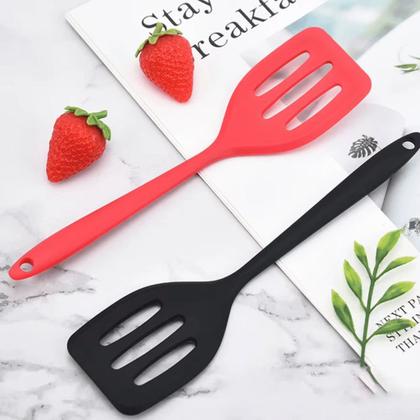 Imagem de Conjunto Espatula Vazada De Silicone Para Cozinha Air Fryer Lanchonete Fritura Grelhados