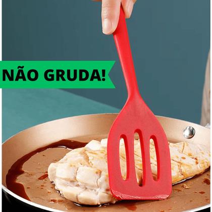 Imagem de Conjunto Espatula Vazada De Silicone Para Cozinha Air Fryer Lanchonete Fritura Grelhados
