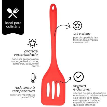 Imagem de Conjunto Espatula Vazada De Silicone Para Cozinha Air Fryer Lanchonete Fritura Grelhados