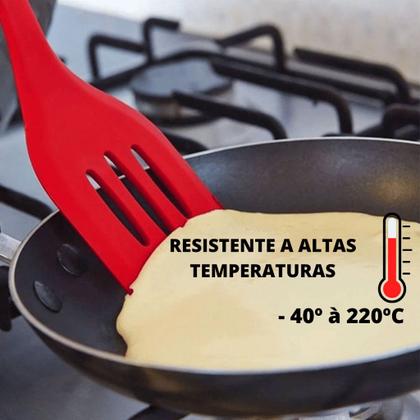 Imagem de Conjunto Espatula Vazada De Silicone Para Cozinha Air Fryer Lanchonete Fritura Grelhados