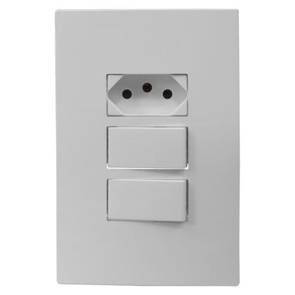 Imagem de Conjunto Espelho 4x2 com 2 Interruptores Simples + 1 Tomada 10A 250V Linha i9 Ilumi - 94210