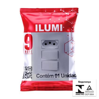 Imagem de Conjunto Espelho 4x2 com 2 Interruptores Simples + 1 Tomada 10A 250V Linha i9 Ilumi - 94210