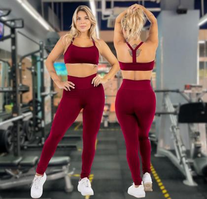 Imagem de Conjunto Esportivo Feminino Calça Lisa Basica Com Top Alcinh