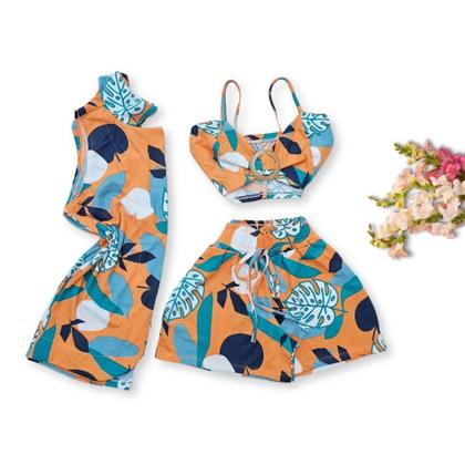 Imagem de Conjunto Estampado 3 peças Cropped + Shorts + Kimono 0430