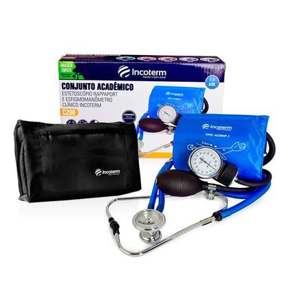 Imagem de Conjunto Estetoscópio E Esfigmomanômetro C200 Azul Incoterm