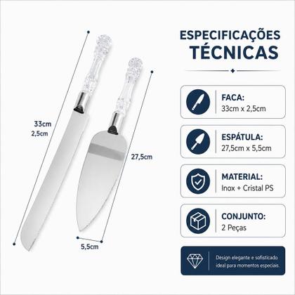 Imagem de Conjunto Faca e Espátula para Bolo em Aço Inox com Cabo Acrílico Sirva com Elegância