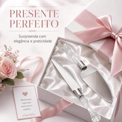 Imagem de Conjunto Faca e Espátula para Bolo em Aço Inox com Cabo Acrílico Sirva com Elegância