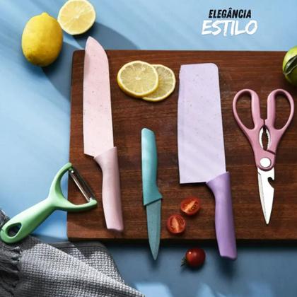 Imagem de Conjunto Facas Afiadas Aço Inox Chef Legumes Tesoura e Descascador