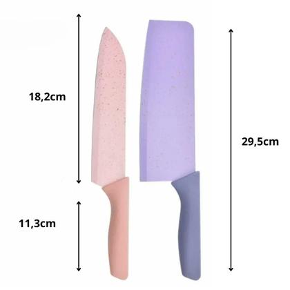 Imagem de Conjunto Facas Afiadas Aço Inox Chef Legumes Tesoura e Descascador