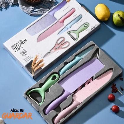 Imagem de Conjunto Facas Afiadas Aço Inox Chef Legumes Tesoura e Descascador