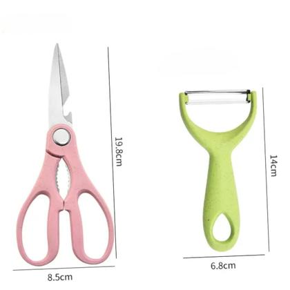 Imagem de Conjunto Facas Afiadas Aço Inox Chef Legumes Tesoura e Descascador