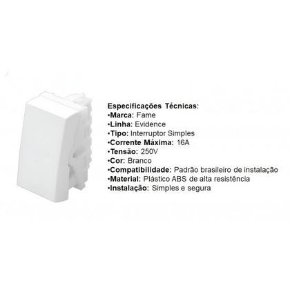 Imagem de Conjunto Fame Evidence Sem Placa Módulo Simples 16A 3891 Branco 487252