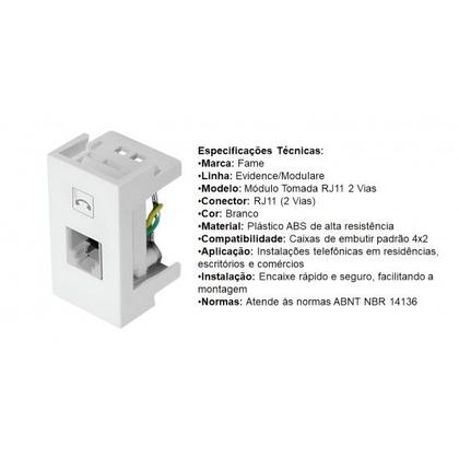 Imagem de Conjunto FAME Evidence Sem Placa Módulo Tomada Tel RJ11 499 Branco 487180