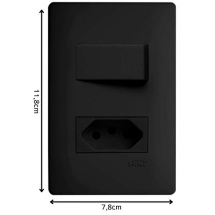 Imagem de Conjunto Fame Habitat Black - Interruptor Simples 16A, Tomada 2P+T 20A