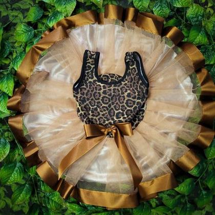Imagem de Conjunto Fantasia Body Infantil De Onça Leopardo Saia De Tule