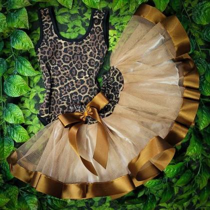 Imagem de Conjunto Fantasia Body Infantil De Onça Leopardo Saia De Tule