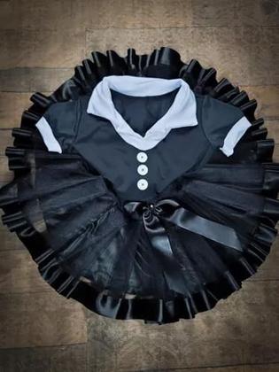 Imagem de Conjunto Fantasia Body Saia Tule Temático Vandinha Wandinha Addams Infantil