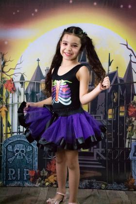 Imagem de Conjunto Fantasia Infantil Body e Saia Halloween Bruxa Esqueleto (Tam 1 ao 10) COD.000306