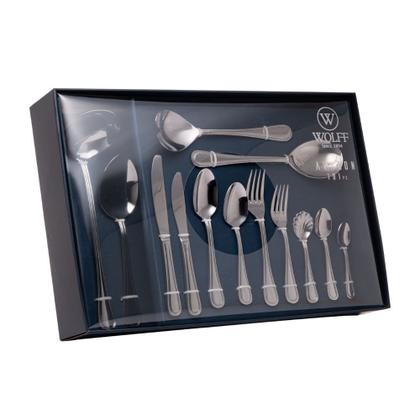 Imagem de Conjunto Faqueiro 101 Peças Aço Inox Avalon Jogo Talheres Caixa Wolff