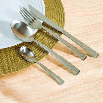 Imagem de Conjunto Faqueiro 16 Peças Aço Inox Santorini Jogo de Talheres Dourado Champanhe Lyor