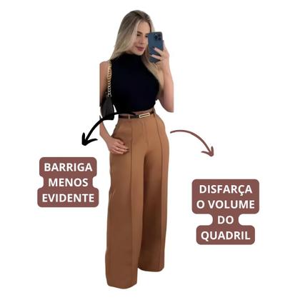 Imagem de Conjunto Feminino 3 Peças Calça de Alfaiatariae Cropped Elegante e Confortavel