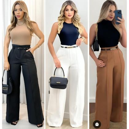 Imagem de Conjunto Feminino 3 Peças Calça de Alfaiatariae Cropped Elegante e Confortavel